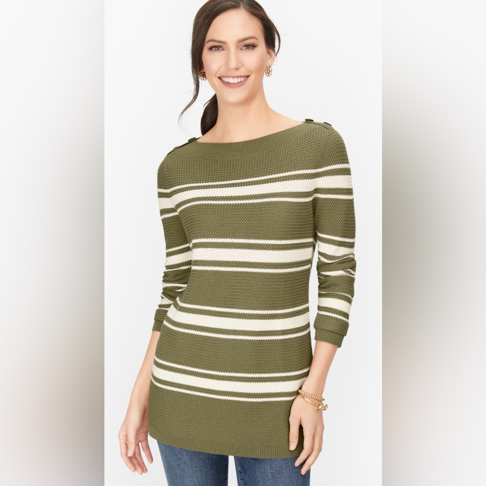 Talbots Olive Green Striped Women's Basket Weave Sweater